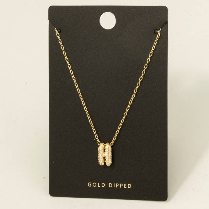 Fame Accessories - Wholesale Pendant/Charm Necklace - Gold Dipped Cz Pave Bubble Letter Pendant Necklace18