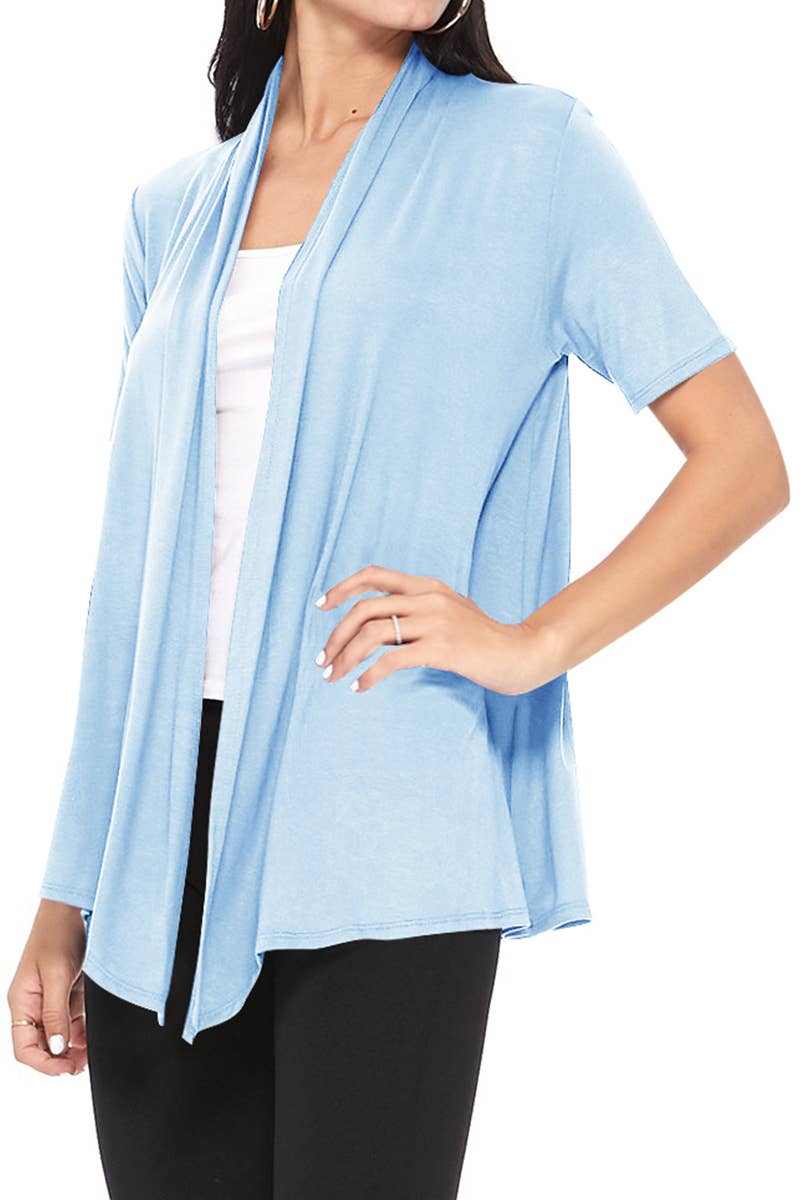 MOA COLLECTION - Wholesale Cardigan - Women's - Women's Casual Short Sleeve Draped Open Front Solid Cardigan41