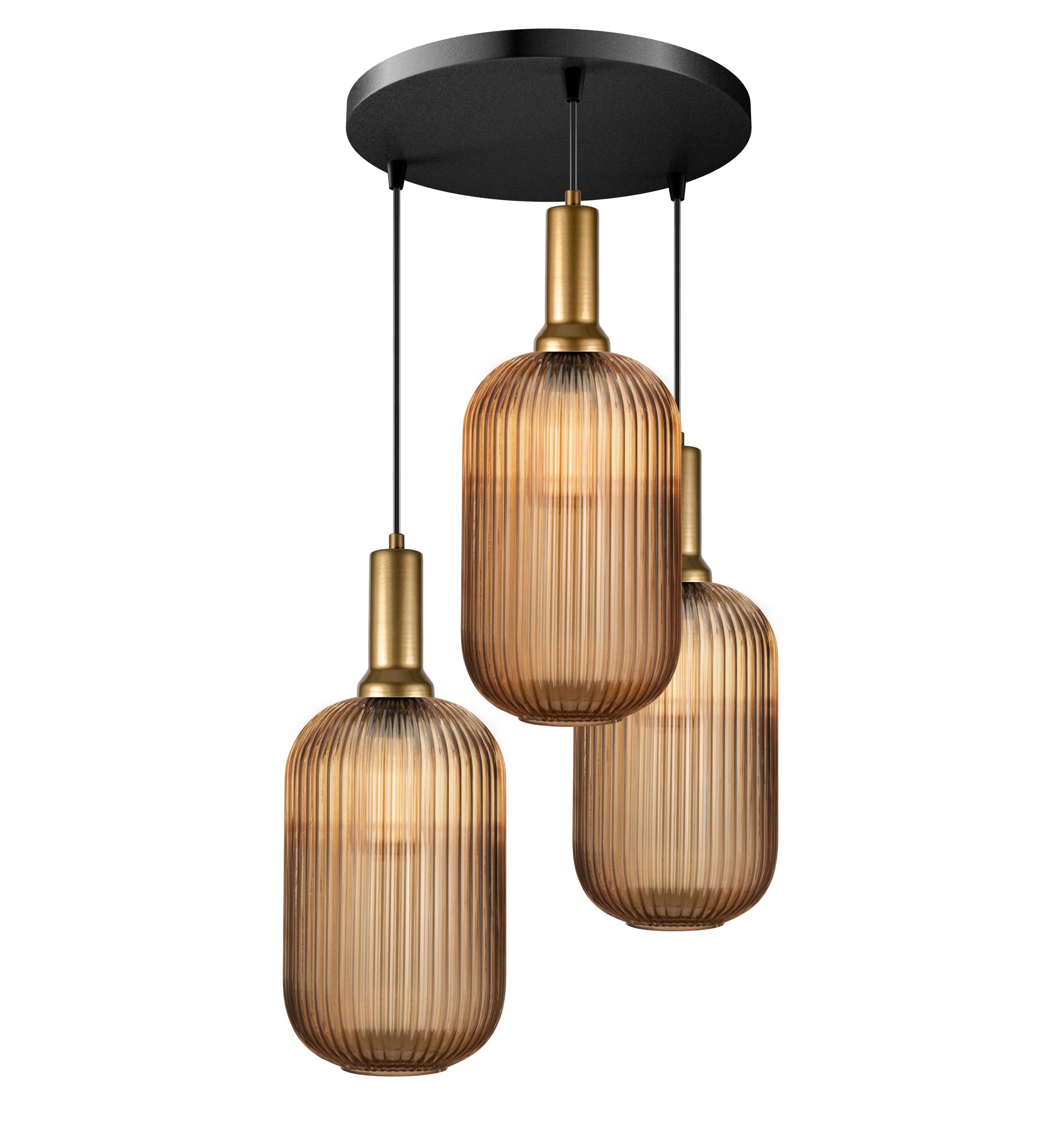 Eclipse Lighting - Wholesale Chandelier/Hanging Light - XL Amber Ribbed Glass Multi Pendant Light for Stairs, Mid-Century Modern Custom made Chandelier Light for Architects and Interior Designers17