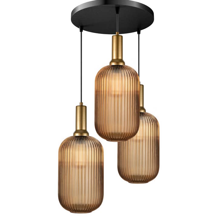 Eclipse Lighting - Wholesale Chandelier/Hanging Light - XL Amber Ribbed Glass Multi Pendant Light for Stairs, Mid-Century Modern Custom made Chandelier Light for Architects and Interior Designers17