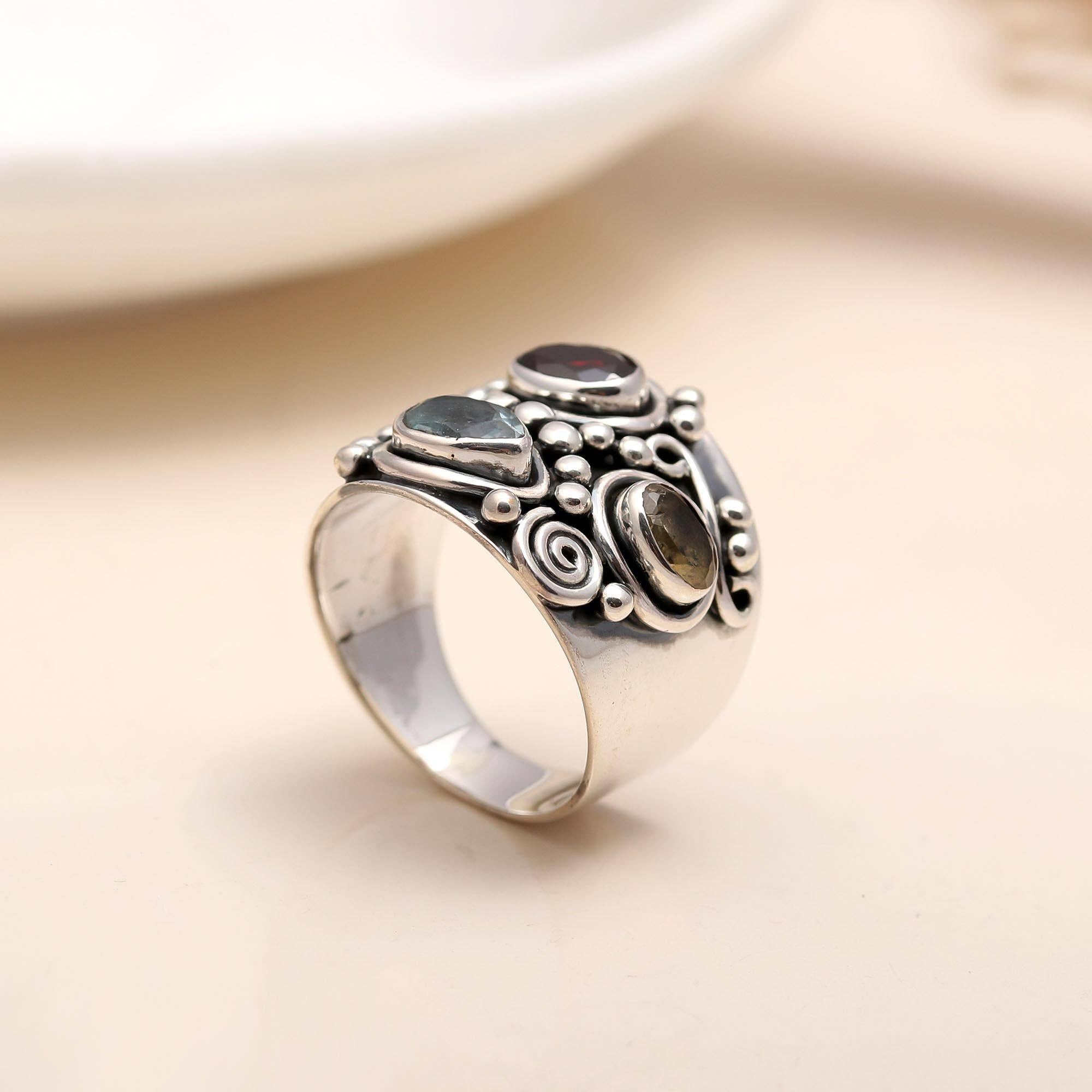 AG 925 JEWELLERY – wholesale Cocktail/statement ring – 925 Silver Multi-Stone Wide Band Ring3