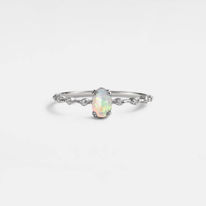 Perimade & Co. LLC - Wholesale Multi-Stone Ring - Dainty Oval Opal Cabochon Band Ring in 925 Sterling Silver1
