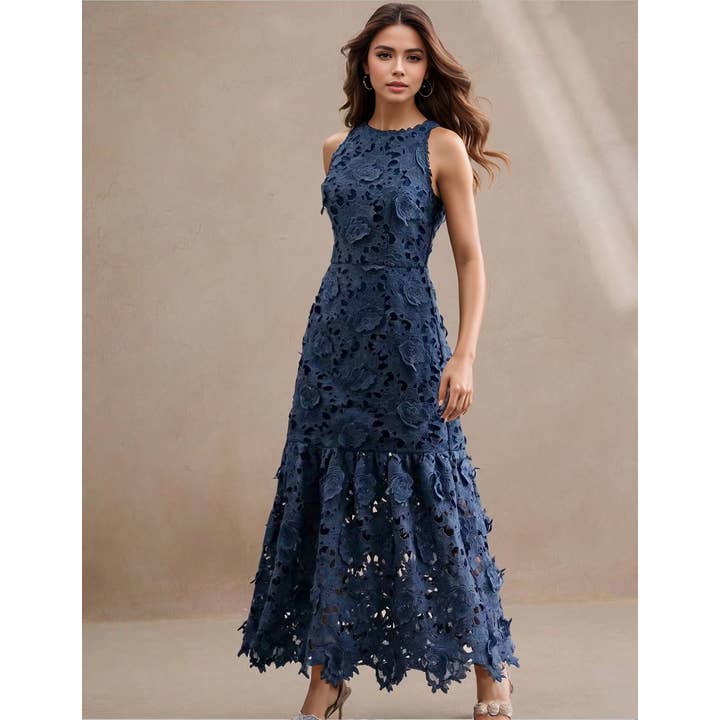 DR732Y Midnight Lace Sleeveless Dress with Cinched Waist for wholesale by Productseeker