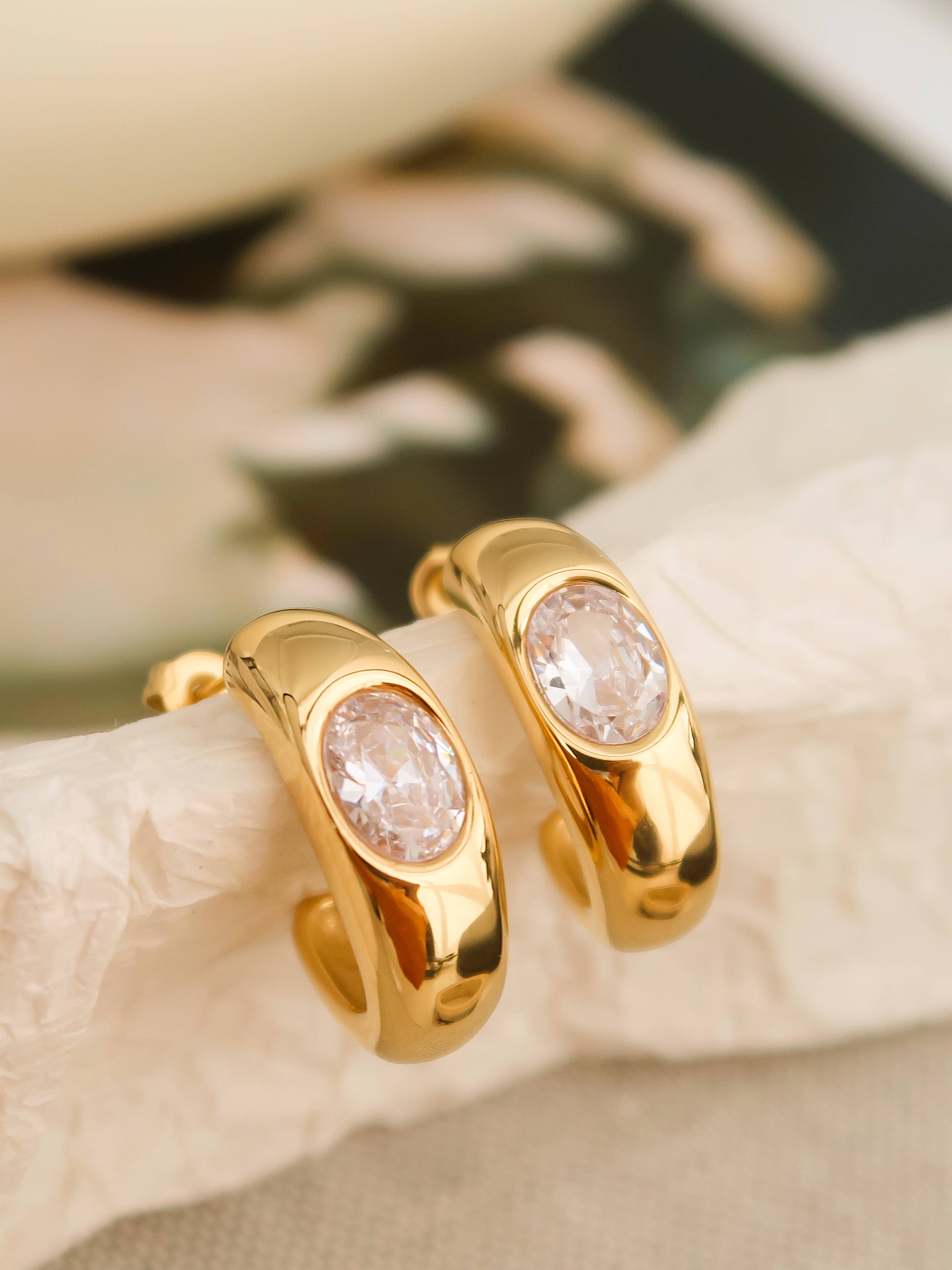 Yellow Aliénor 18K Gold Non-Tarnish CZ Classic C Hoop Earring for wholesale on Faire4