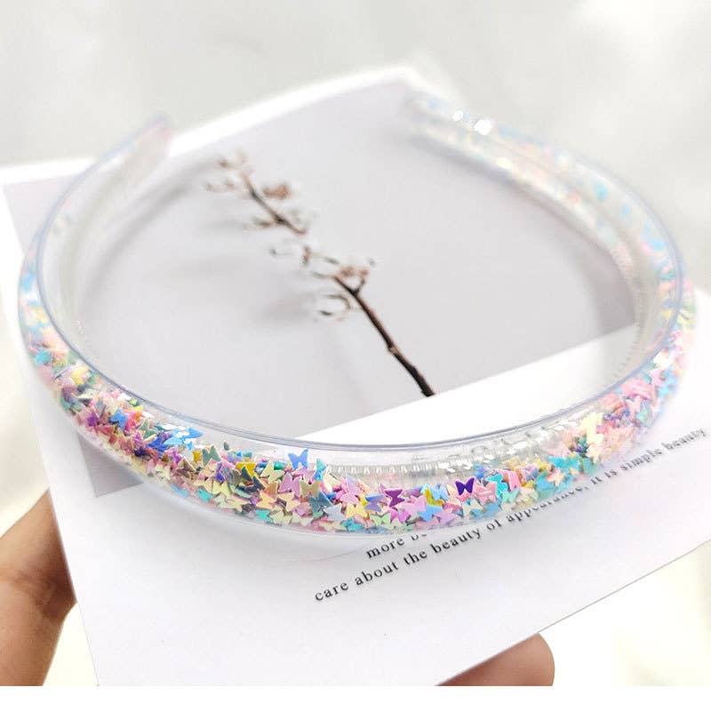 Little Trendy - Wholesale Hair Accessories Set - Kids - Girls cute Transparent Quicksand Sequin Teeth Hairband Hoops2