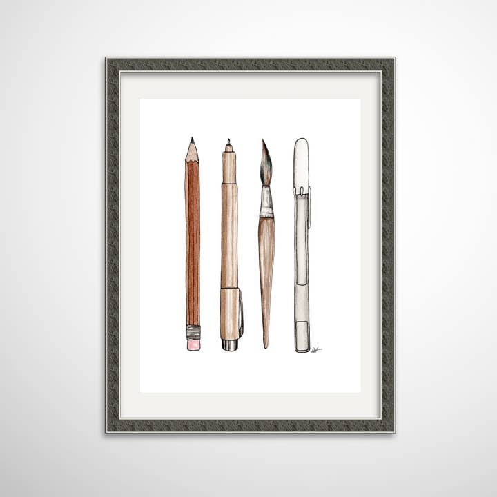 Complete Supply Set Illustration - Pen and Watercolor Art - Archival Quality Art Print for wholesale by Alyssa Whetstone Art