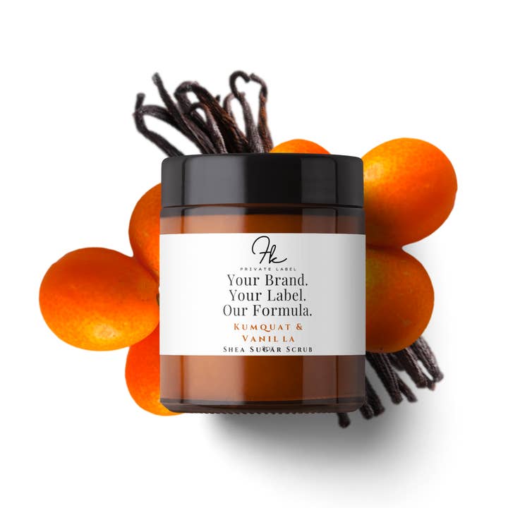 Kumquat + Vanilla Shea Sugar Scrub for wholesale by FK Private Label Labs