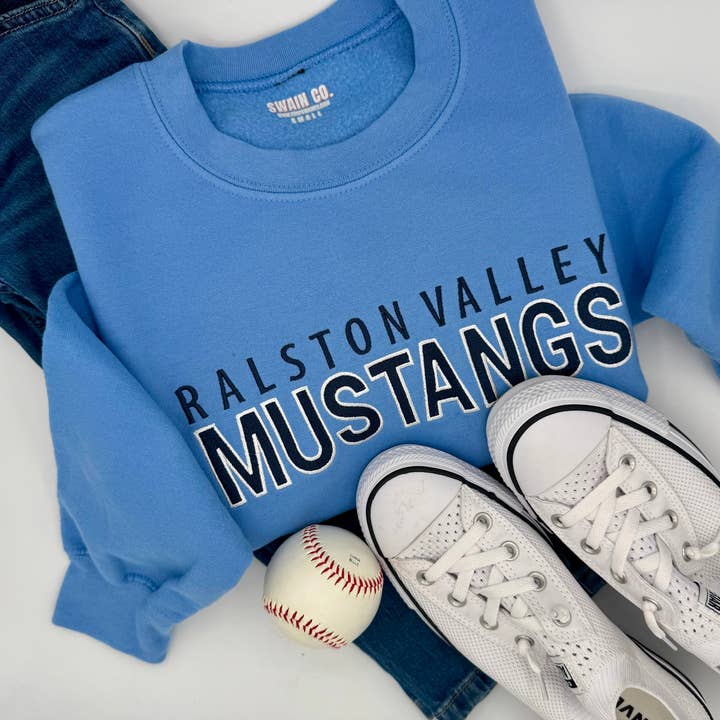 Custom Embroidered School Spirit Crewneck Sweatshirt | Personalized School Name Sweatshirt | Team Spirit Pullover | Youth & Adult Sizes | Back to School Gift for wholesale by Swain Co. Embroidery & Press