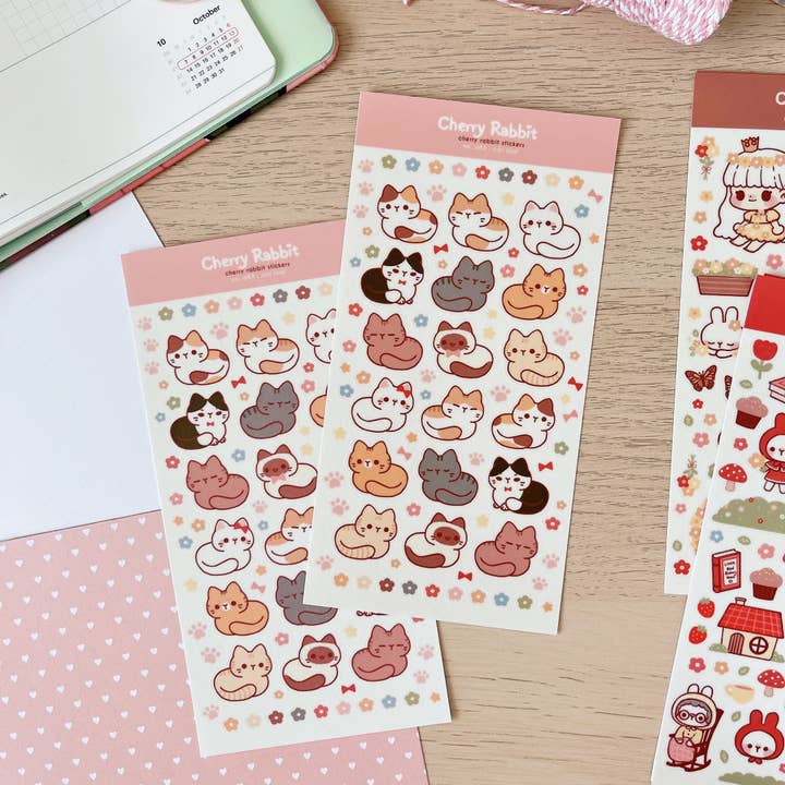 Cherry Rabbit - Wholesale Sticker - Cat Loaf Sticker Sheet no.0830