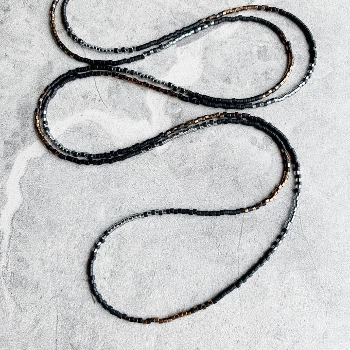 Single Strand Long Beaded Necklace Black/Silver/Bronze for wholesale by LITVA'S Jewelry