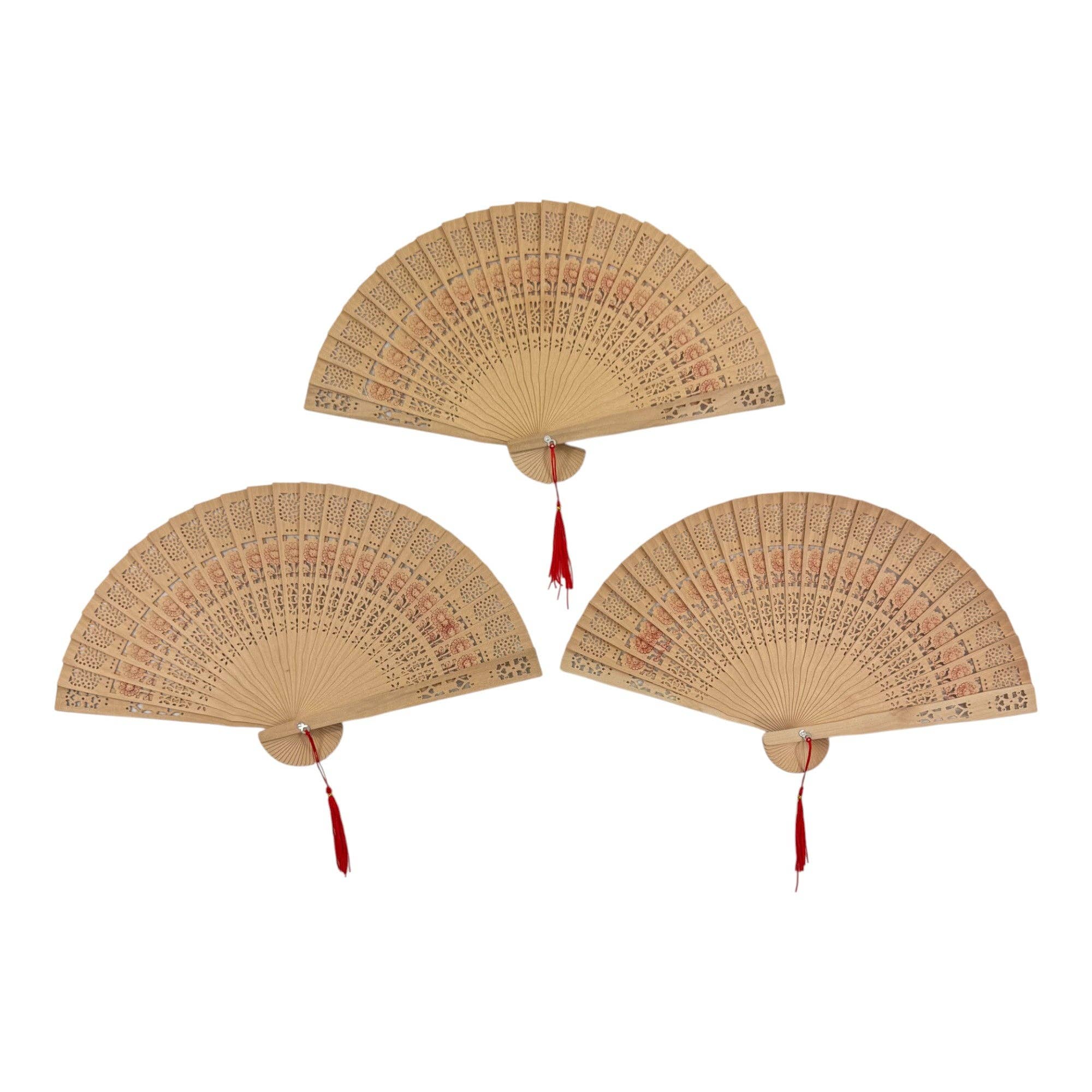 ONE COLOR Dynasty Hollow Laser Cut Wooden Hand Held Folding Fan FN3813 (12PC) for wholesale on Faire1