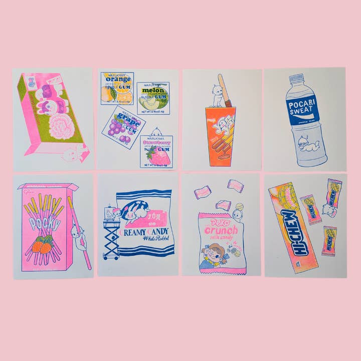 Pack varié de cartes postales Kewpie Baby Risograph | 8 cartes ! pour la vente par Christina Hu