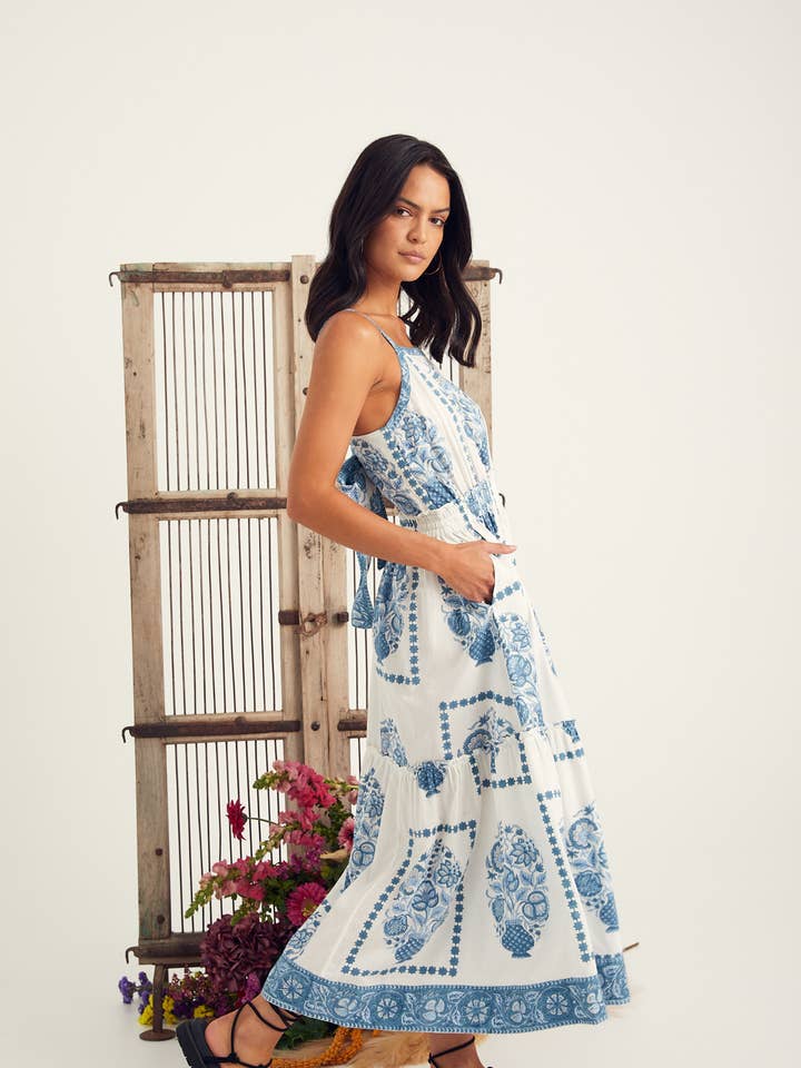 LULU DRESS - INDIGO TAJ PRINT for wholesale by Kopal