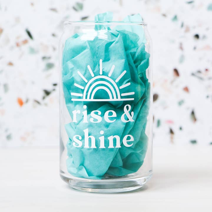 Rise & Shine Beer Can Glass for wholesale by Totally Tina Co.