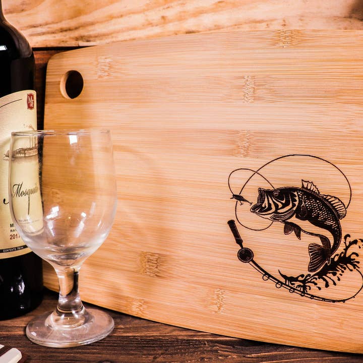 Fish/Fishing Engraved Bamboo Cutting Board for wholesale by Rustic Cedar Co