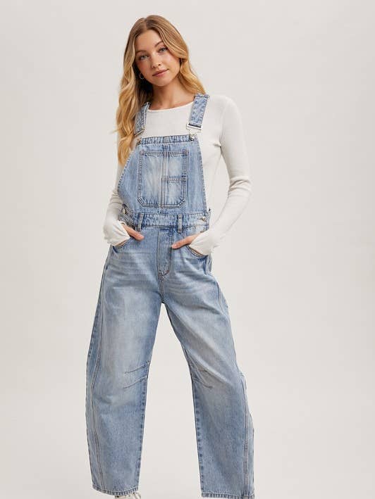 DENIM BARREL OVERALLS for wholesale by Pink Irene Wholesale