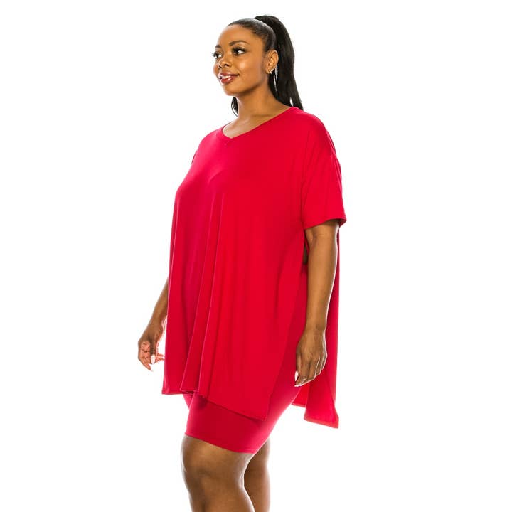 To Star - Wholesale Lounge Set - Women's - PLUS Oversized Side Split V-Neck Short Set