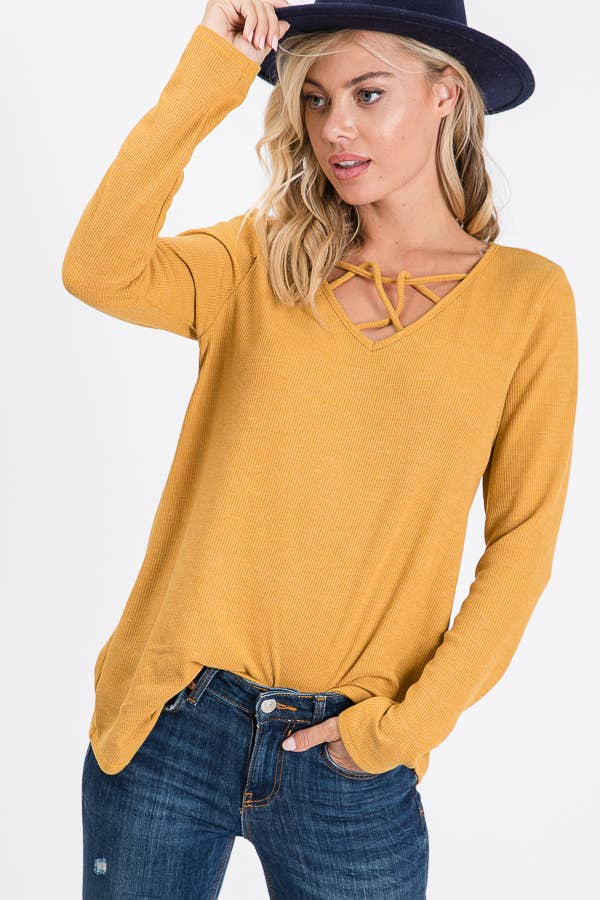 lovely melody – wholesale Stickad topp - Dam – LMT1155-Thermo Crisscross Stickad topp7