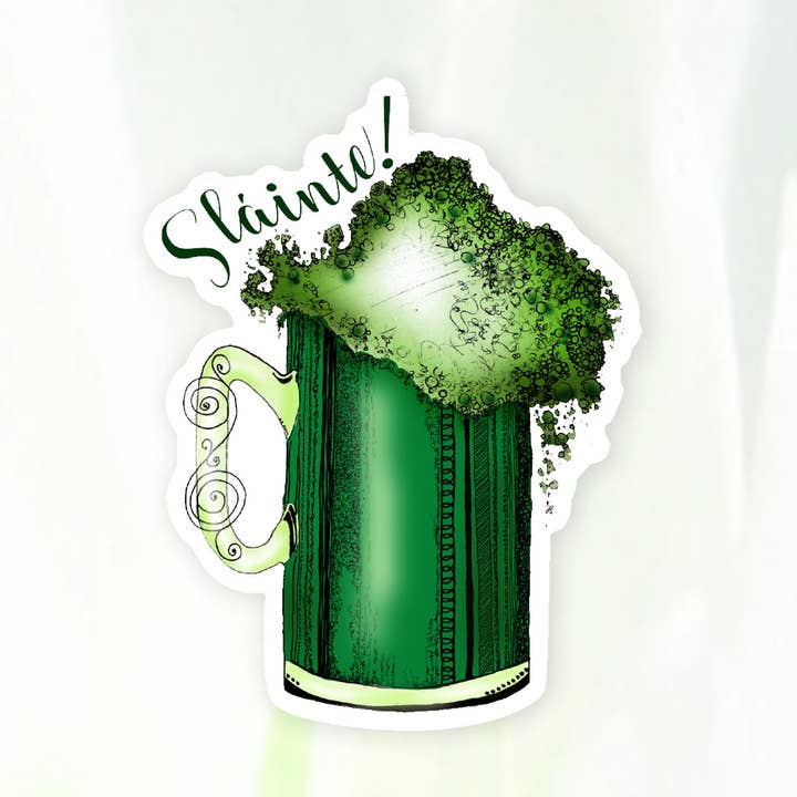 Slainte, St Patrick's Day Sticker, Irish Green Beer Sticker for wholesale by Katekreates