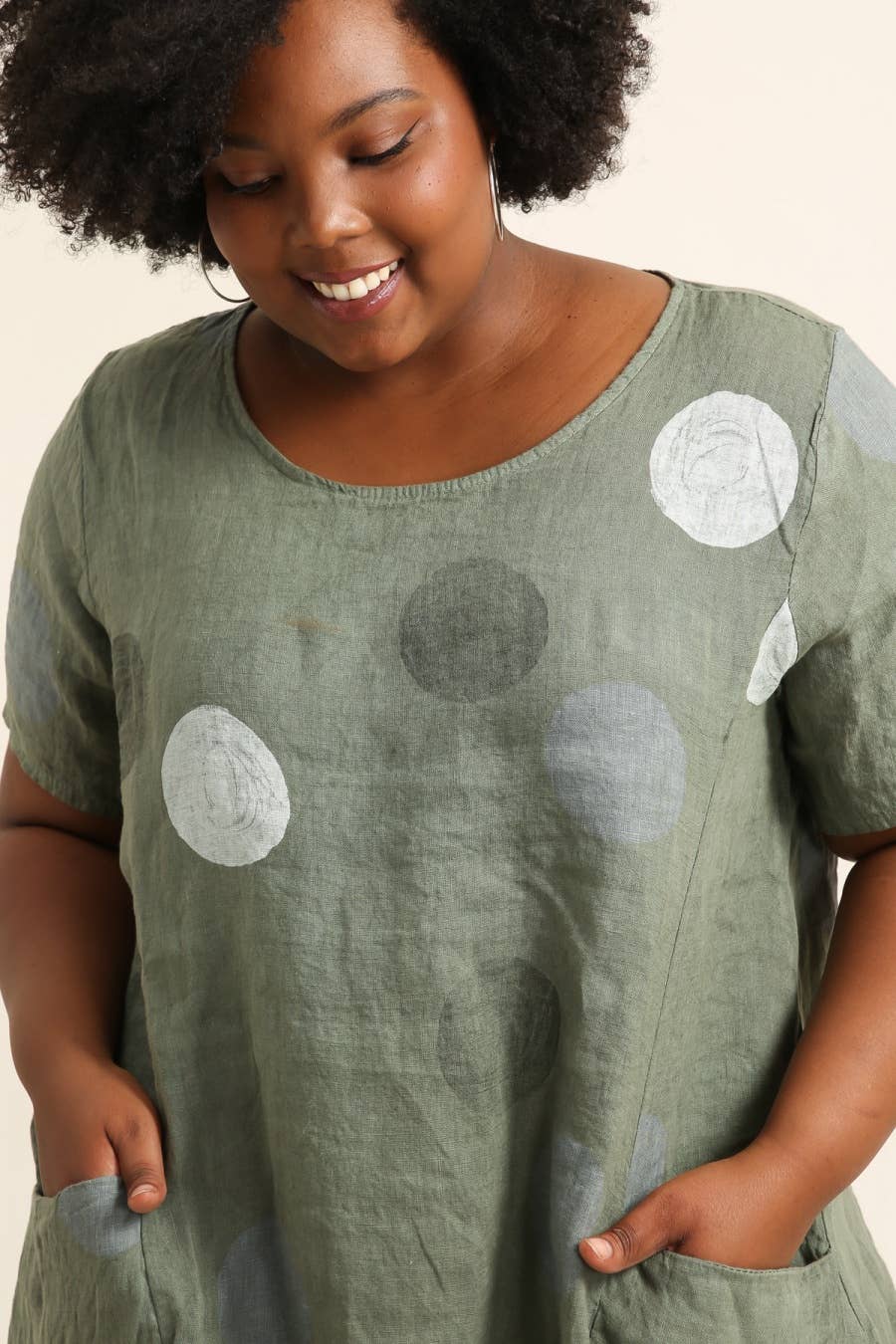 Lea & Luc - Grandes Tailles - Wholesale Dress - Women's - Plus size linen dress printed round SKU 48958