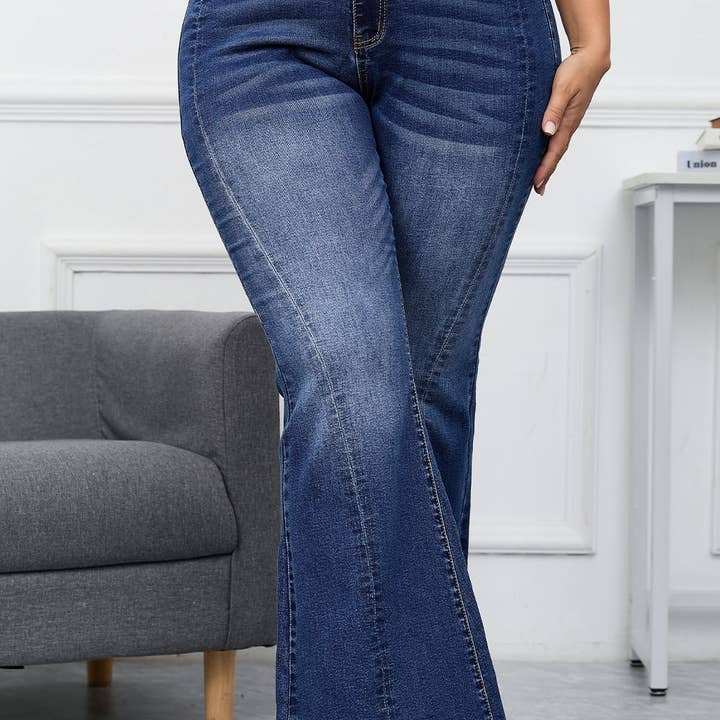Aila Dark Blue Plus Size Stitching Flare Jeans and other Purchase Wholesale plus size jeans 3xl. Free Returns & Net 60 Terms on Faire trending on Faire.