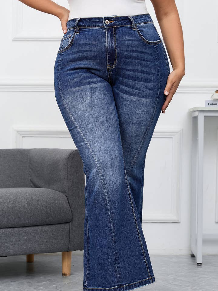 Aila Dark Blue Plus Size Stitching Flare Jeans and other Purchase Wholesale plus size jeans. Free Returns & Net 60 Terms on Faire trending on Faire.
