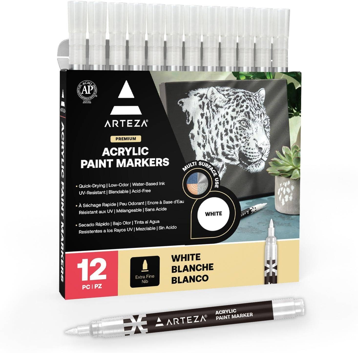 Plaid Crafts - Wholesale Marker - Arteza® Acrylic Markers Pack, Fine Nib - White, 12 pc.