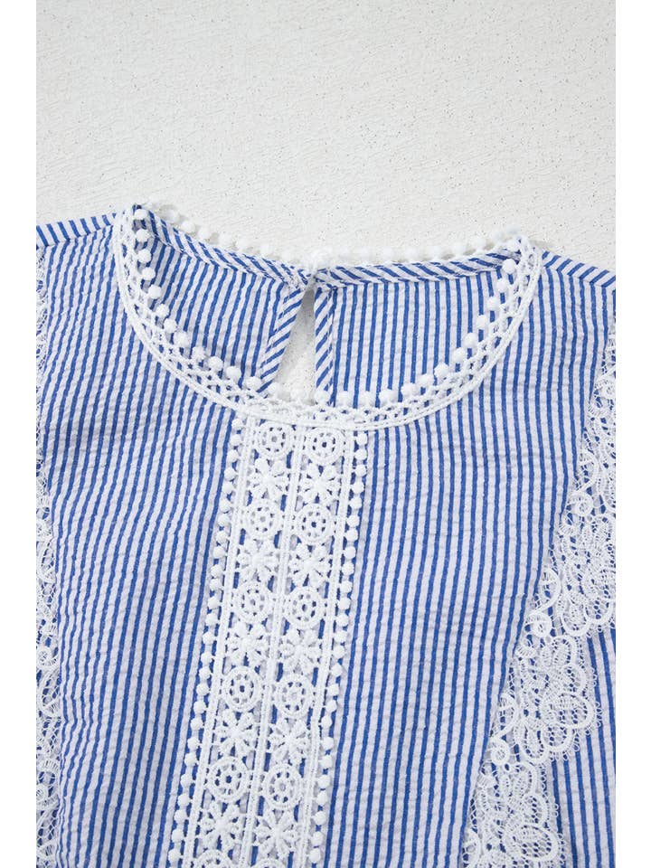 1 the Woman - Wholesale Tank Top - Women's - Stripe Lace Patchwork Crew Neck Tank Top