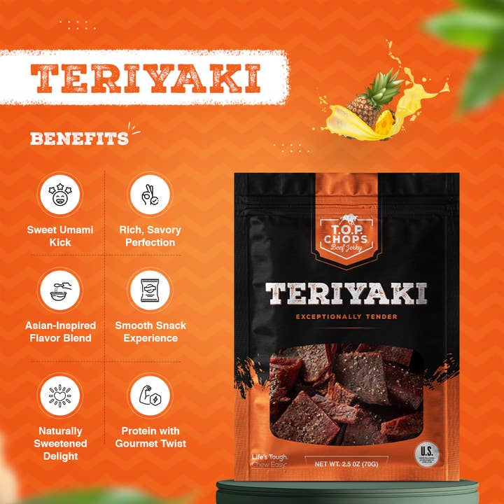 T.O.P. Chops Beef Jerky - Wholesale Jerky - T.O.P. Chops Teriyaki Beef Jerky