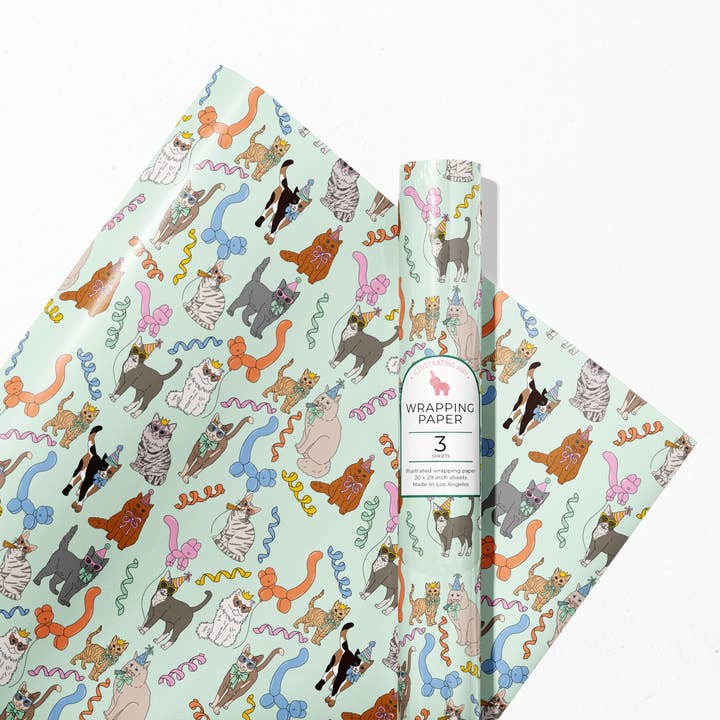 Illustrating Amy - Wholesale Wrapping Paper Roll - Birthday Cats Gift Wrap Rolls