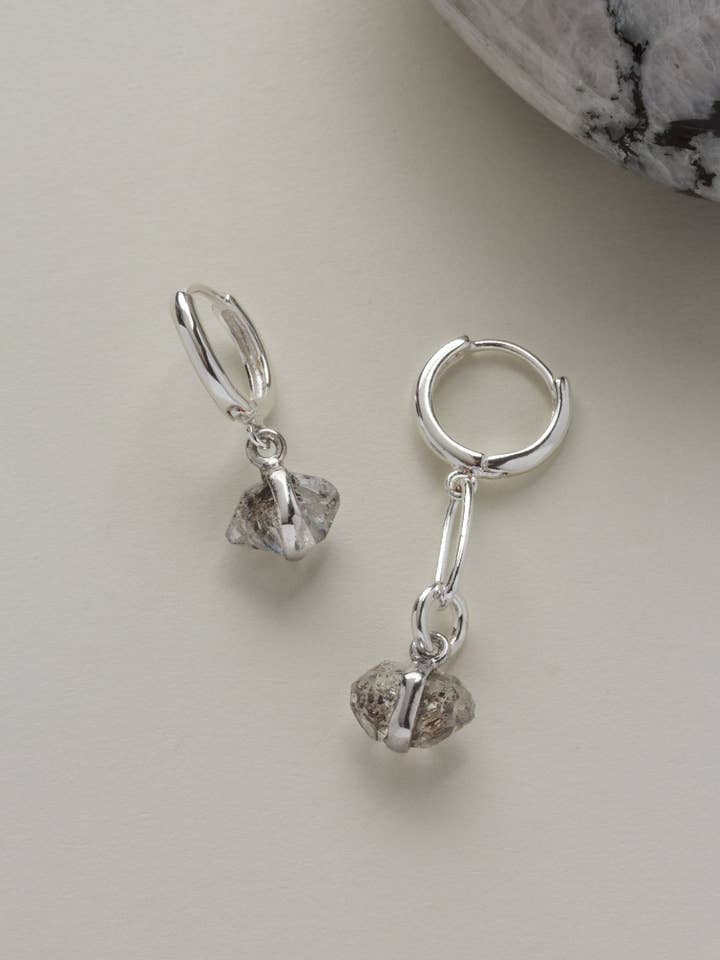 East Coast Herkimer Quartz Mismatched Earrings - Silver for wholesale by Luna Norte