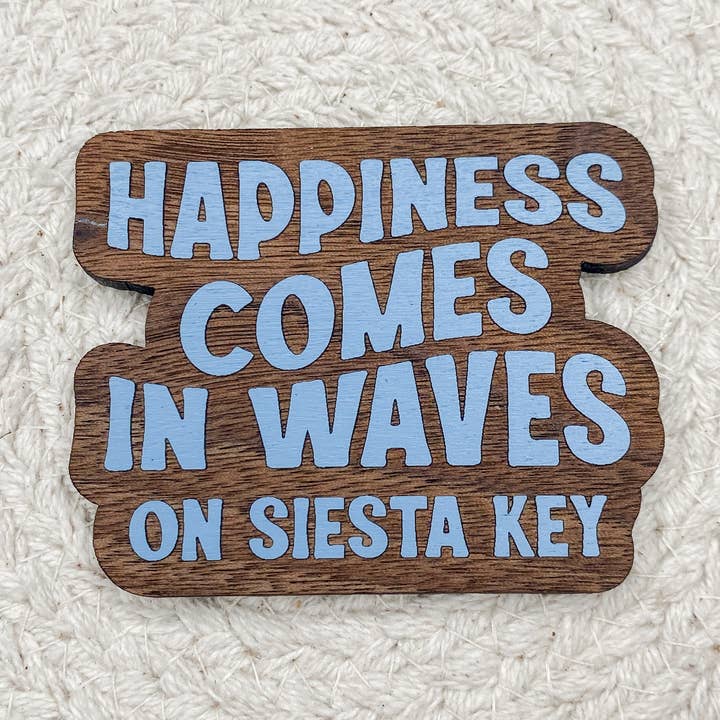Happiness Comes in Waves - Wooden Magnet for wholesale by The Cottonseed Marketplace
