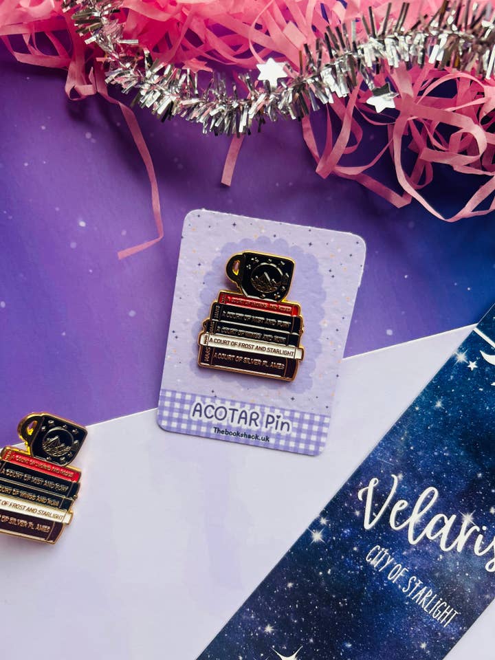 ACOTAR Inspired Book Stack & Teacup Enamel Pin – Fantasy Reader Bookish Pin for wholesale by TheBookShack