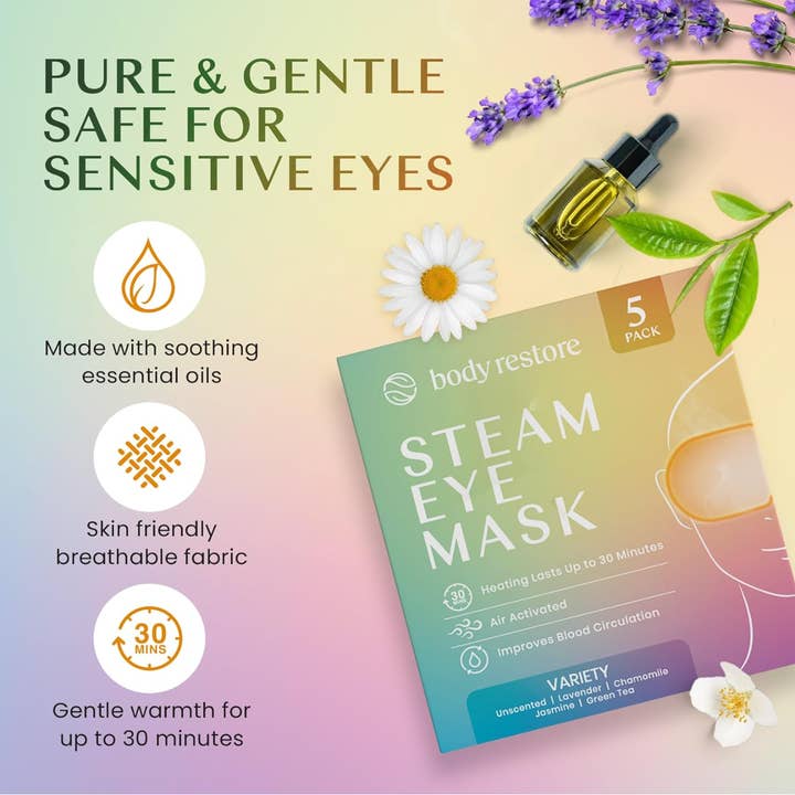 Best Beauty Group - Wholesale Sleep/Eye Mask - BODY RESTORE Steam Eye Mask Spa Relax Five Packs or Single