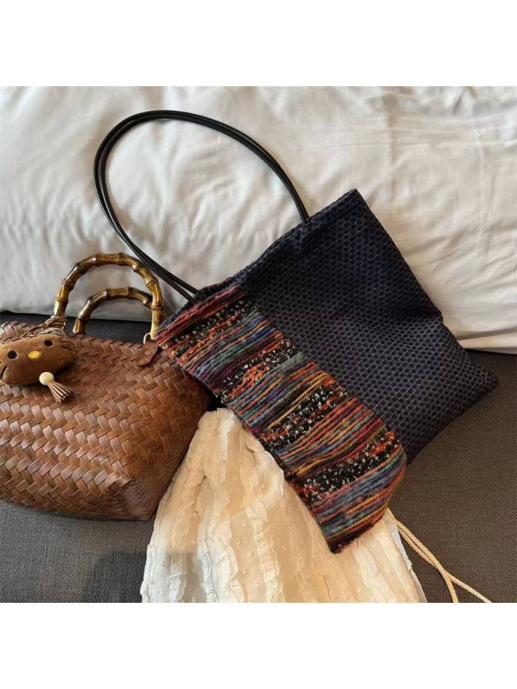 Blue Cosbai - Navy Color-Block Canvas Shoulder Bag for wholesale on Faire2