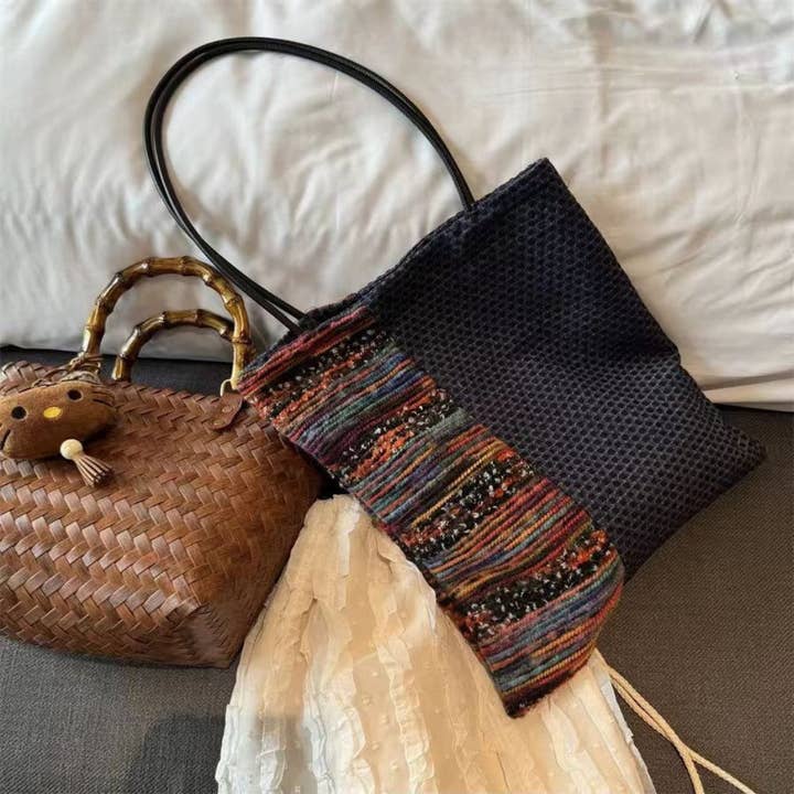 Blue Cosbai - Navy Color-Block Canvas Shoulder Bag for wholesale on Faire2