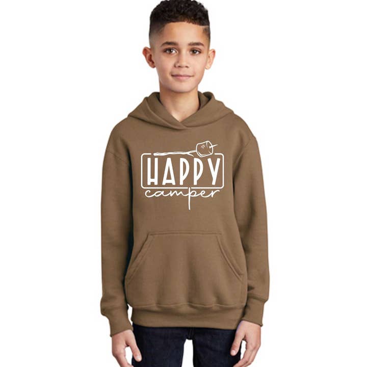 Moletom com capuz de lã para jovens Happy Camper por atacado de Kids By Kissed Apparel