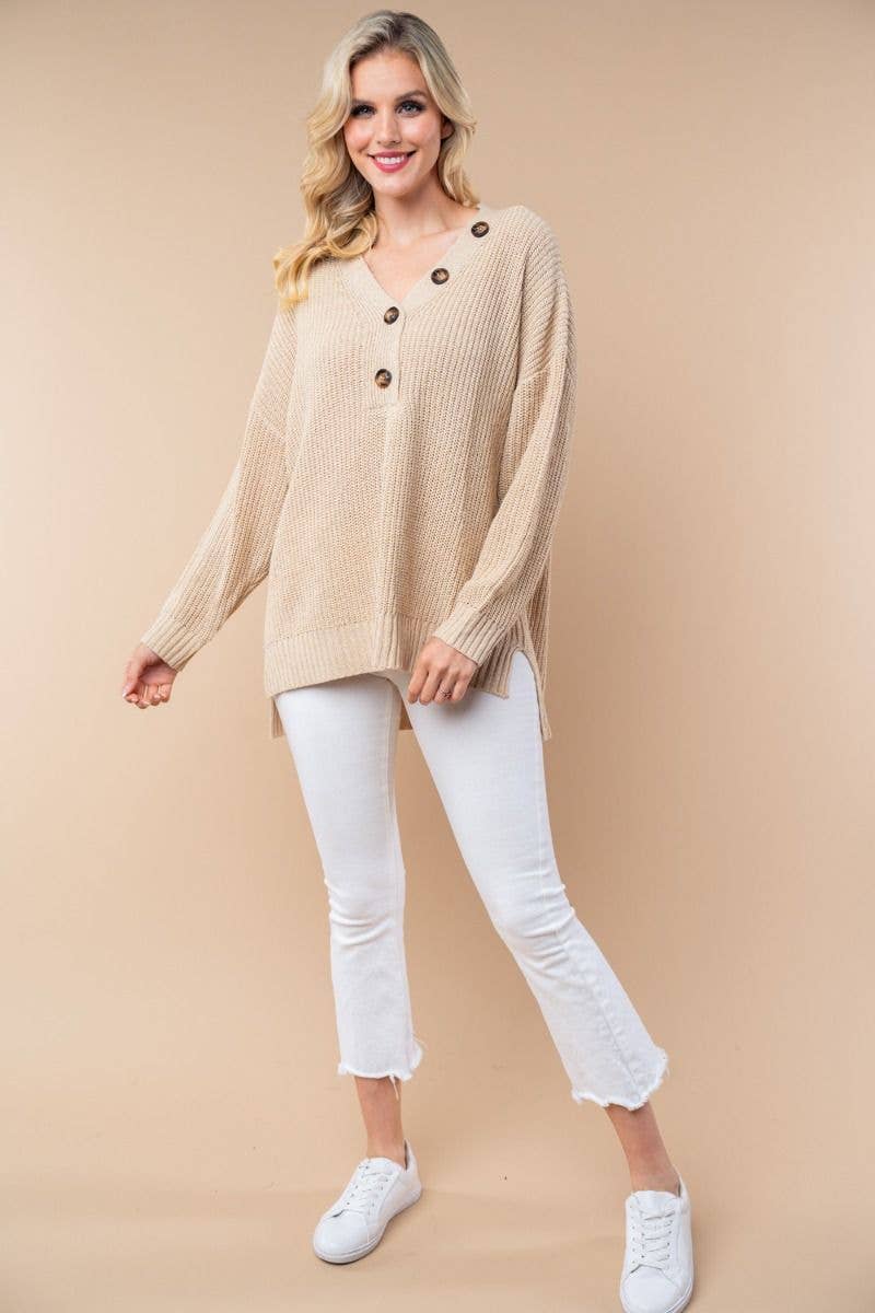 Farina d'avena Maglione in maglia tinta unita a maniche lunghe T25279 in vendita all'ingrosso su Faire1