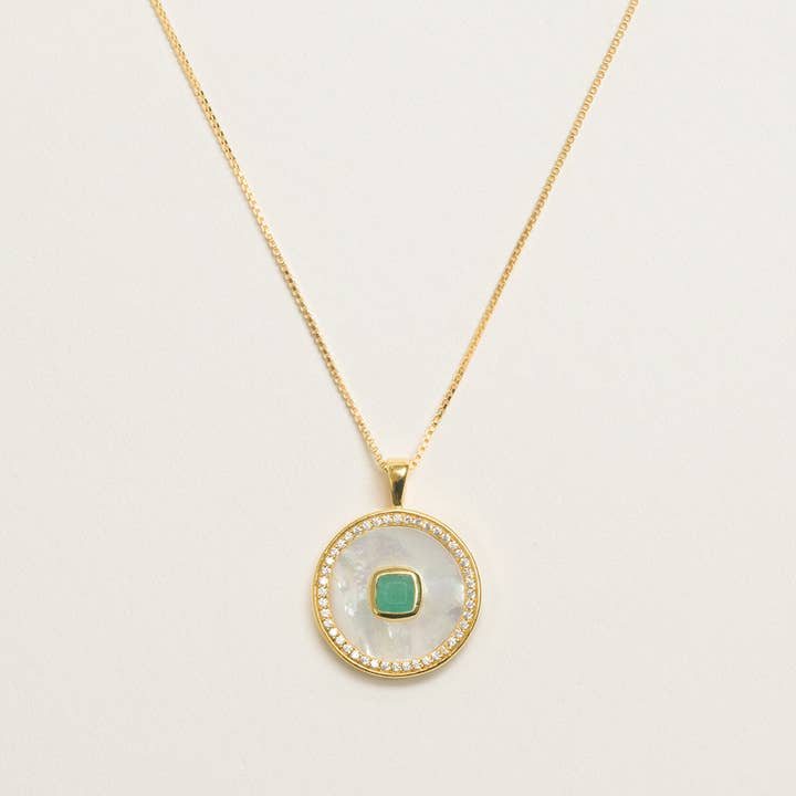 Emerald Mother Of Pearl Necklace for wholesale by Freya Rose
