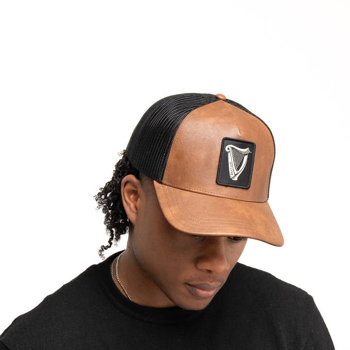 Guinness Brown Leather Trucker Cap for wholesale by James Trading Group INC