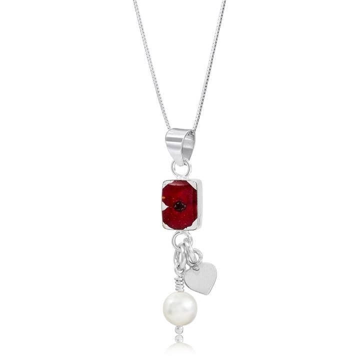 Collier Pendentif Argent - Coquelicot - Perle Plus Breloque. pour la vente par Shrieking Violet
