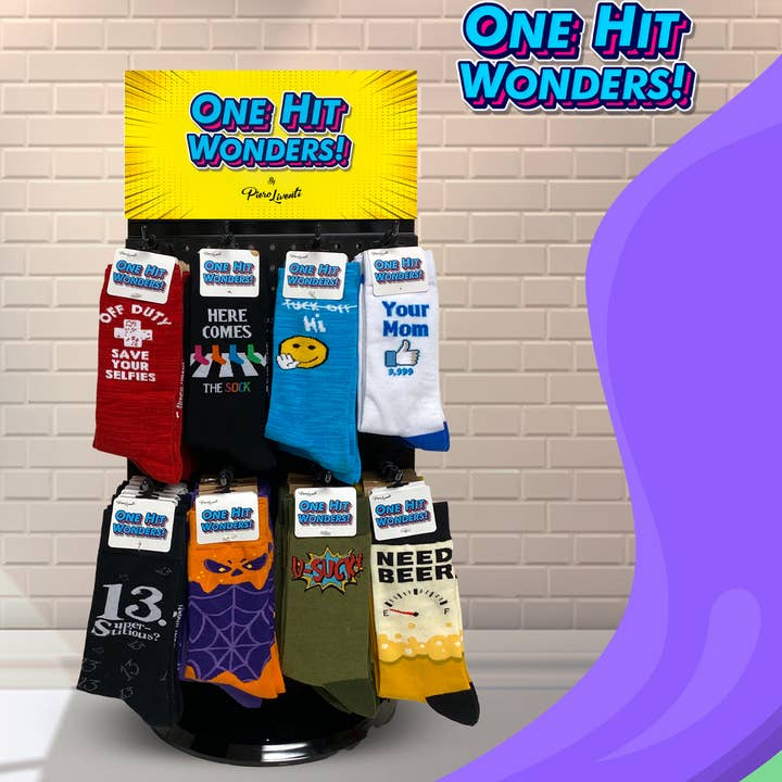 96 paires de chaussettes One Hit Wonder - Spin Display pour la vente par Boogie Toes