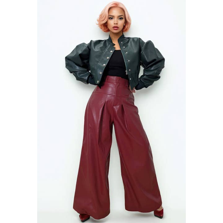 GF1288 PLEATED FAUX LEATHER PANTS (RED, OLIVE) and other Purchase Wholesale pantuflas mujer. Free Returns & Net 60 Terms on Faire trending on Faire.