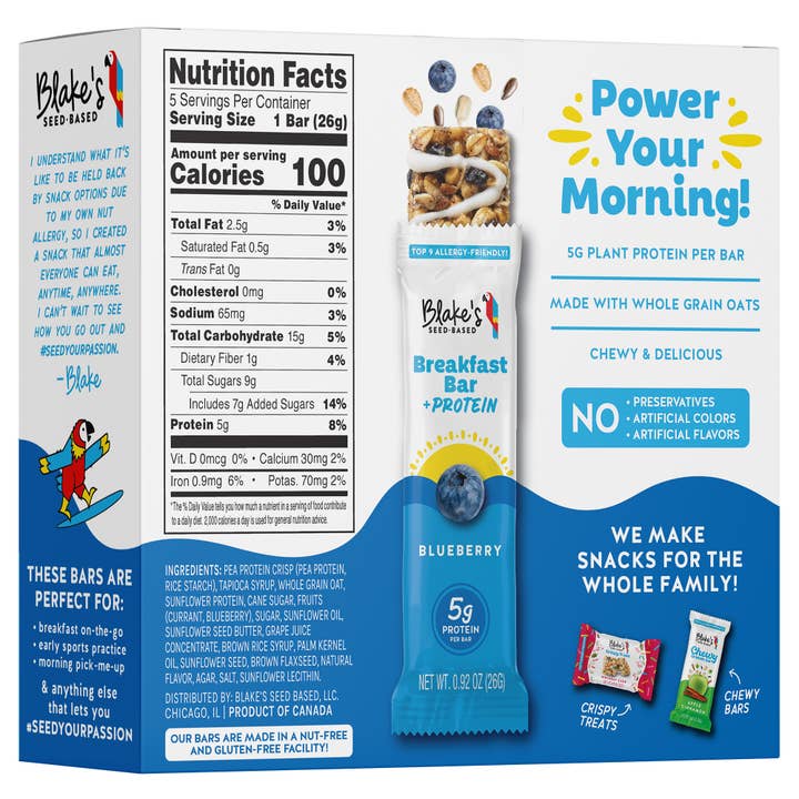 Blake's Seed Based - Wholesale Snack Bar - Blueberry Breakfast Bars + Protein, 5ct3