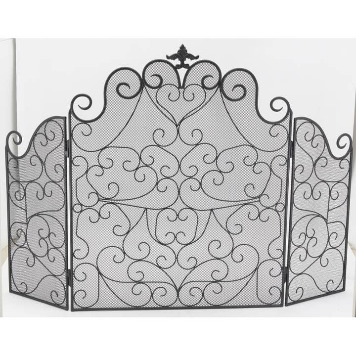Aubry Gaspard - Wholesale Fireplace Screen - Black Wrought Iron Firewall1