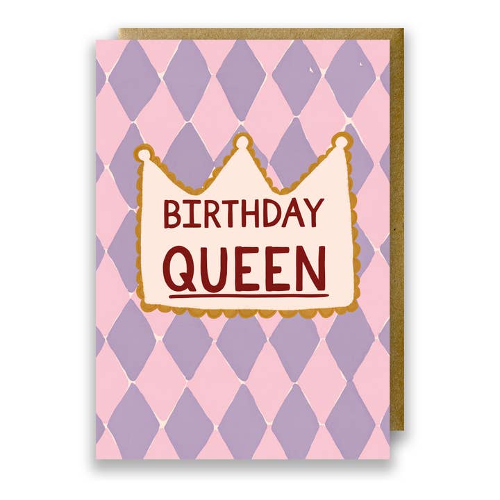 Pink & Lilac Diamond Recycled Birthday Card - Birthday Queen for wholesale by Jessie Maeve Studio