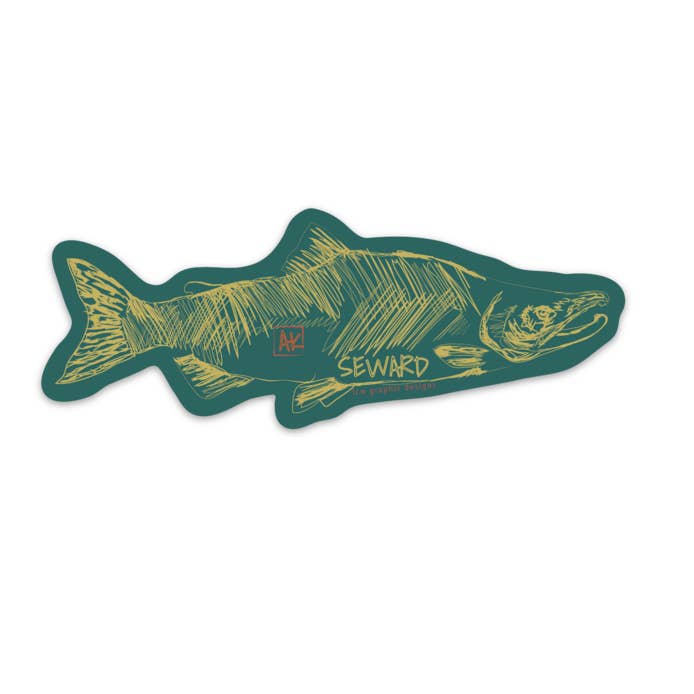 Seward Alaskan Salmon Sticker - Sketched Salmon Vinyl Sticke for wholesale by LCW Graphic Designs
