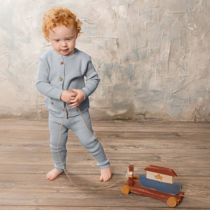 Set tasche a costine ~ Blu cipria per la vendita all'ingrosso da parte di Bon Knit