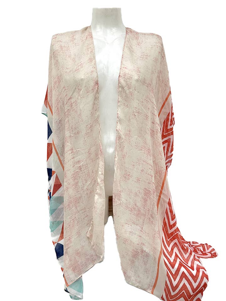 Belle Com'Elle - Wholesale Poncho - Women's - Geometric Design Lightweight Open Beach Poncho/PL24896