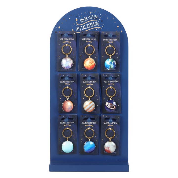 Set of 36 Solar System Planet Keyrings on Display for wholesale by Something Different Wholesale